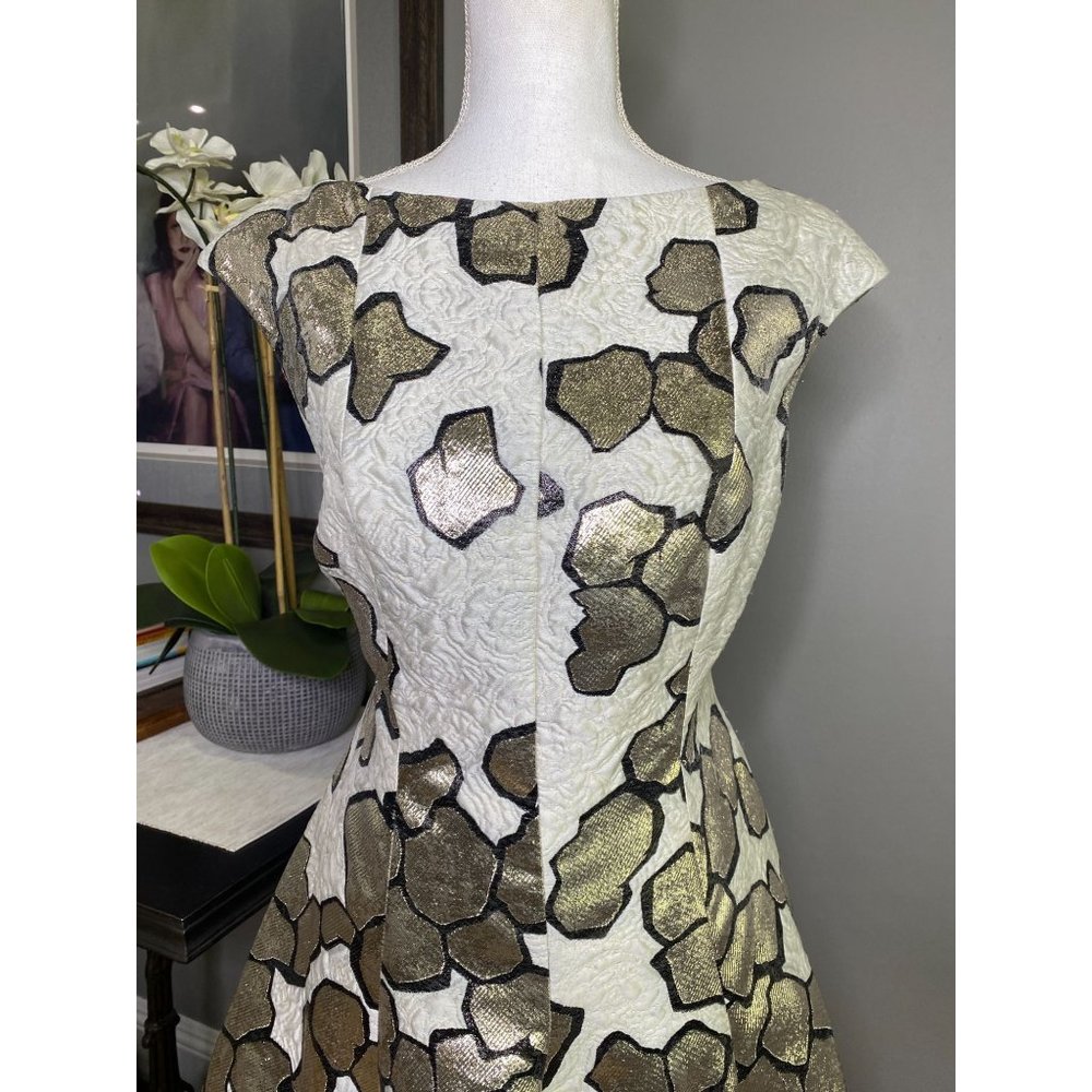 Talbot Runhof Korbut 20 Jacquard Cap Sleeve A-Line Cocktail Dress Size 10 - Picture 8 of 12